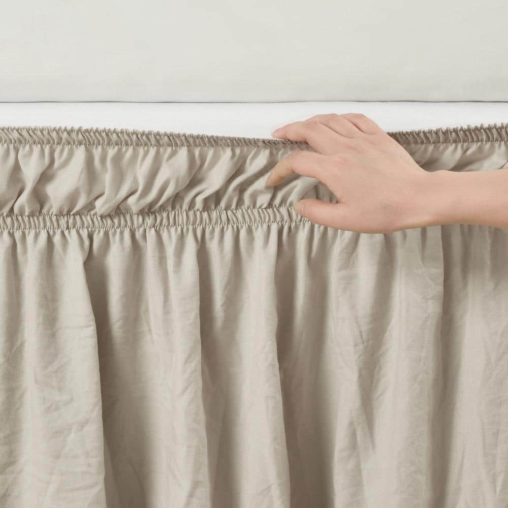 Neutral Ruched Ruffle Elastic Easy Wrap Around Bedskirt for Queen/King/Cal King