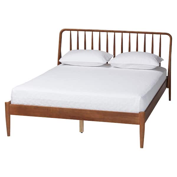 Maeron Walnut Brown Wood Frame Queen Platform Bed