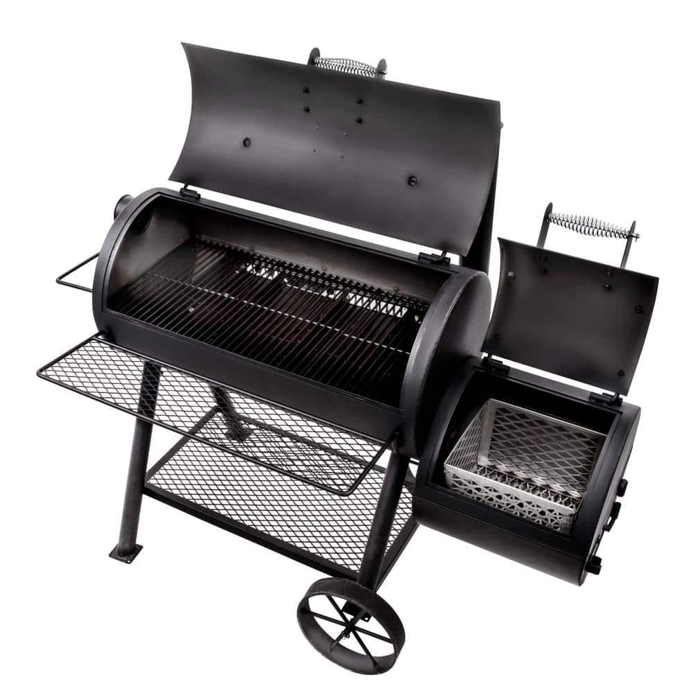 Longhorn Black Painted Steel Reverse Flow Offset Smoker Grill