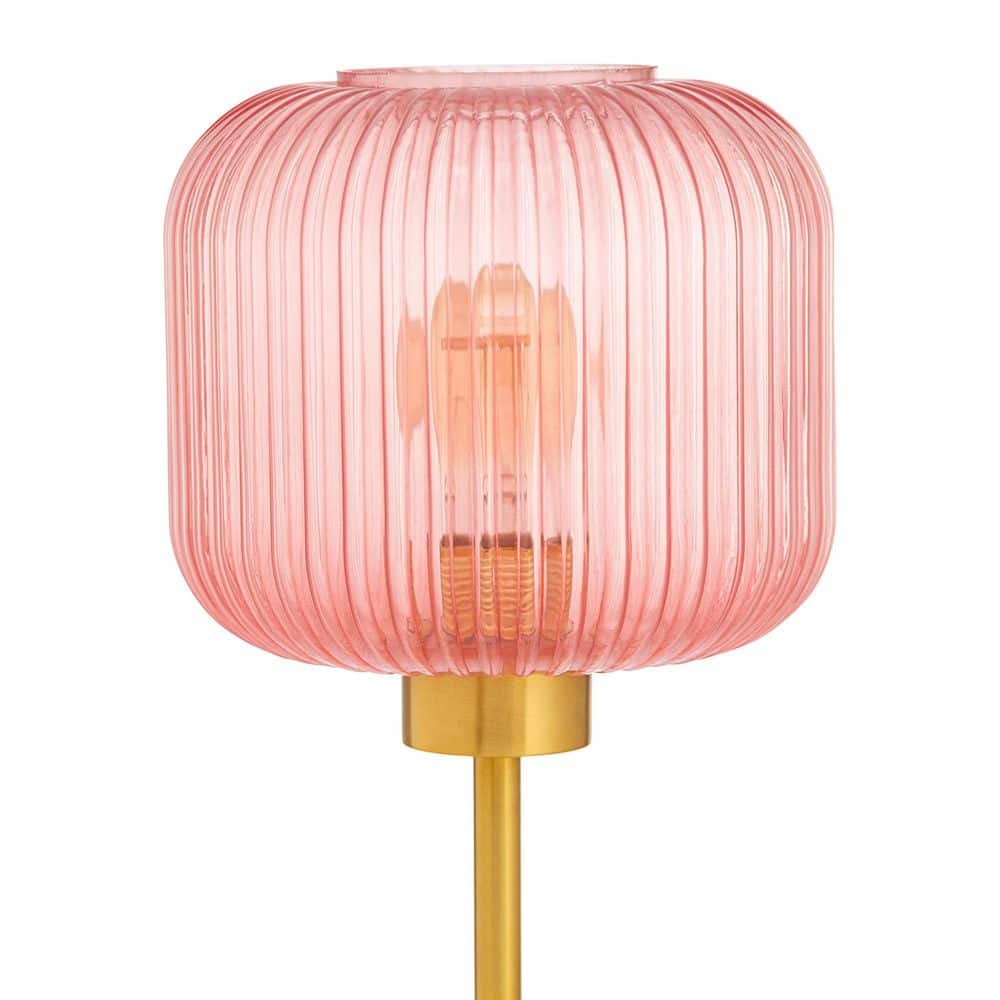 21.25" Brushed Gold Metal Table Lamp with Pink Glass Shade