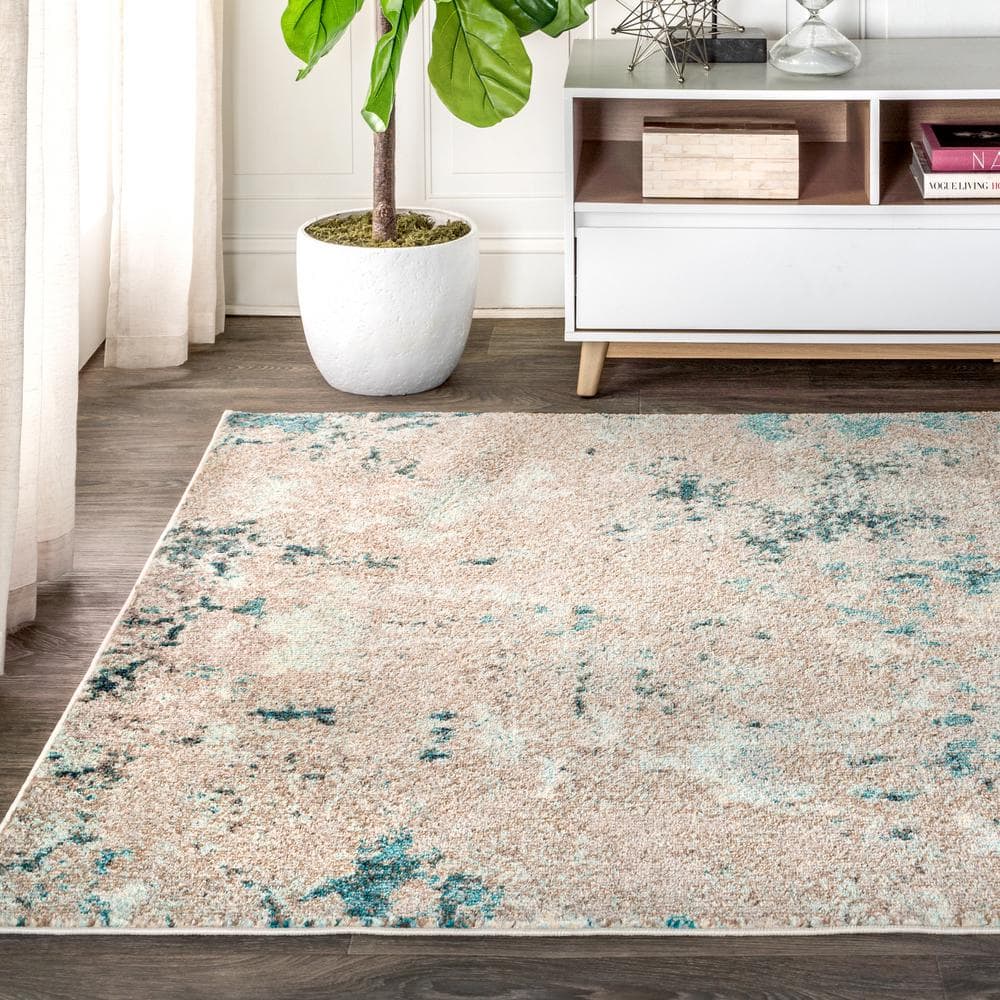 Contemporary Blue and Gray Abstract 5x8 Area Rug