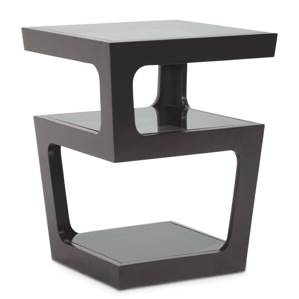 Black Modern End Table with 3-Tiered Glass Shelves