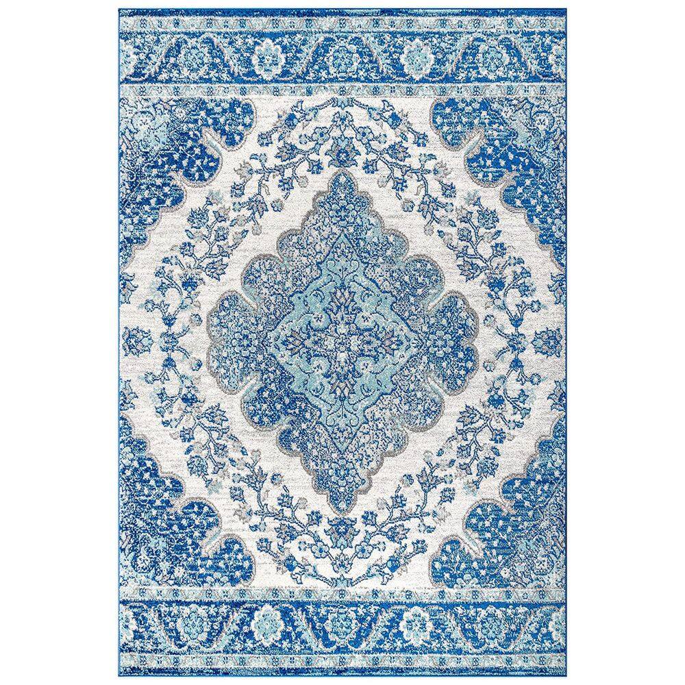 Blue Polypropylene 4 ft. x 6 ft. Floral Indoor Area Rug