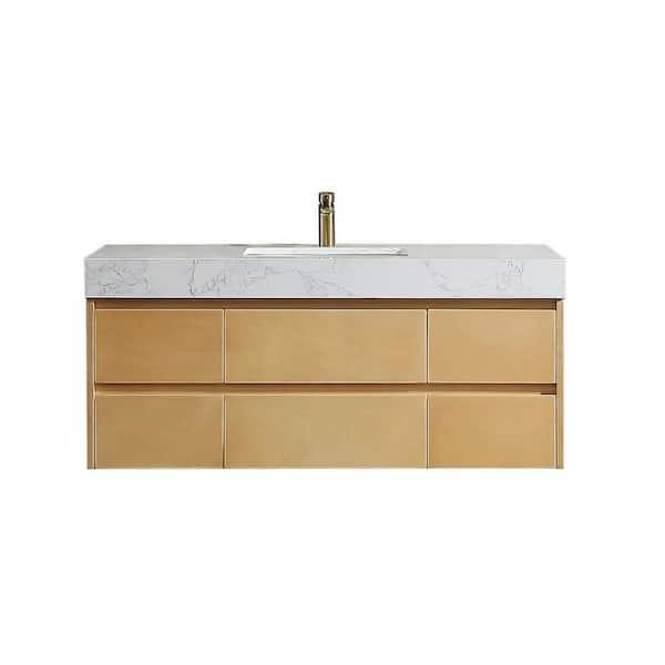 48 in. W x 20.8 in. D x 21.3 in. H Wall Mounted Floating Wood Bath Vanity Cabinet in Natural Oak with Ceramic Sink Top