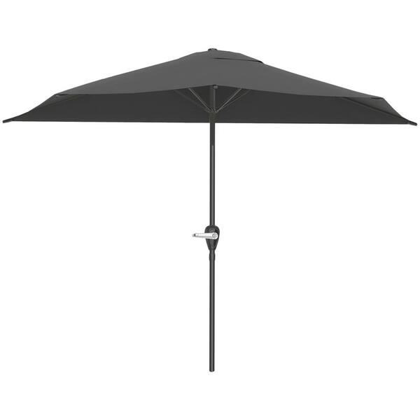 Pure Garden 9 ft. Half Market Outdoor Patio Umbrella with Easy Crank - Gray