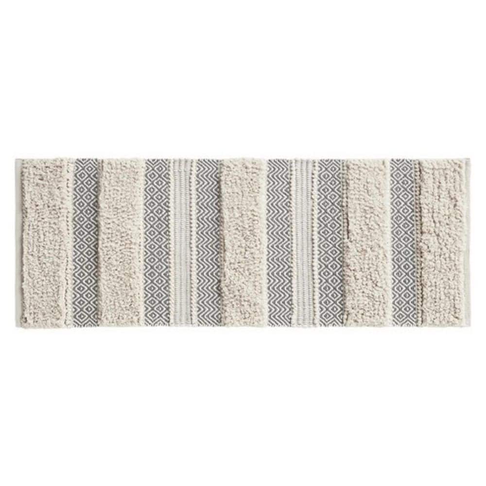 22 in. x 58 in. Woven Texture Stripe Cotton Rectangle Bath Rug for Bathroom in Grey price history on PriceWatchPro