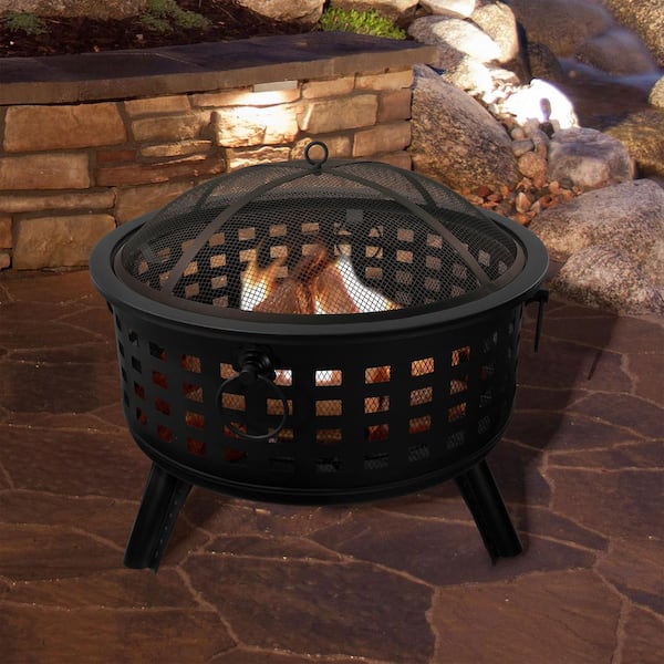 Pure Garden 26 in. Steel Round Fire Pit with Spark Screen and Log Poker