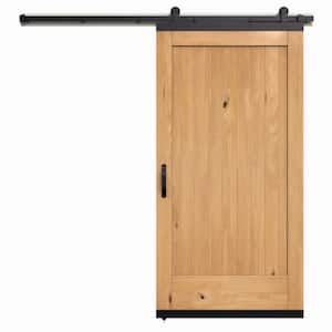 36 in. x 80 in. Karona 1 Panel Clear Stained Rustic White Oak Wood Sliding Barn Door with Hardware Kit