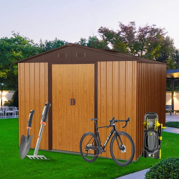 10 ft. W x 8 ft. D Outdoor Metal Storage Shed with Lockable Door, Brown(80 Sq. ft. )