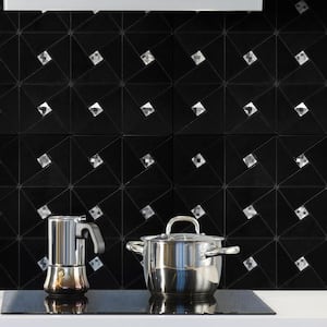 Black 12 in. x 12 in. Metal Peel and Stick Tile Backsplash for Kitchen Wall, Windmill Puzzle Glass Mixed (9.6sq.ft./Box)