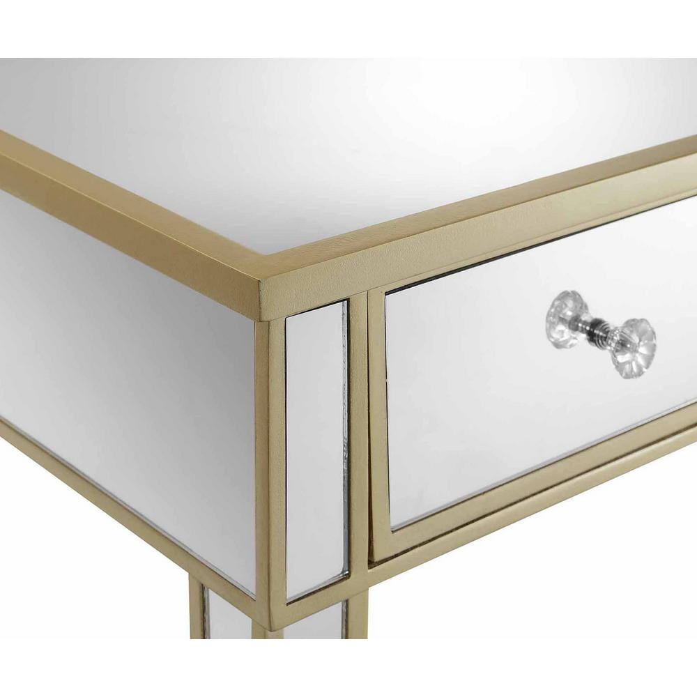 Chic Champagne Mirrored 2-Drawer Console Desk with Crystal Knobs