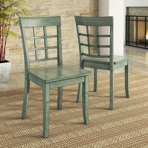 Antique Sage Green Window Back Wood Dining Chairs (Set of 2)