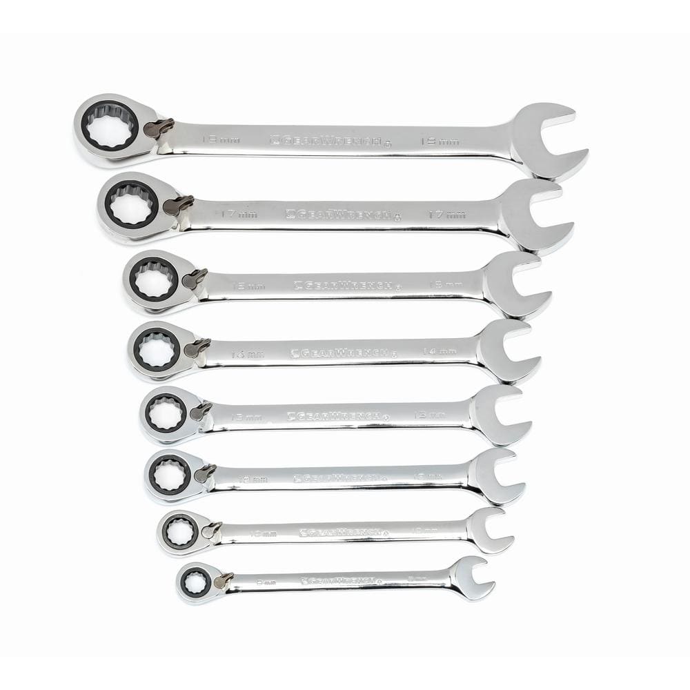 GEARWRENCH Metric 72-Tooth Reversible Combination Ratcheting Wrench Tool Set  (8-Piece) 9543 The Home Depot
