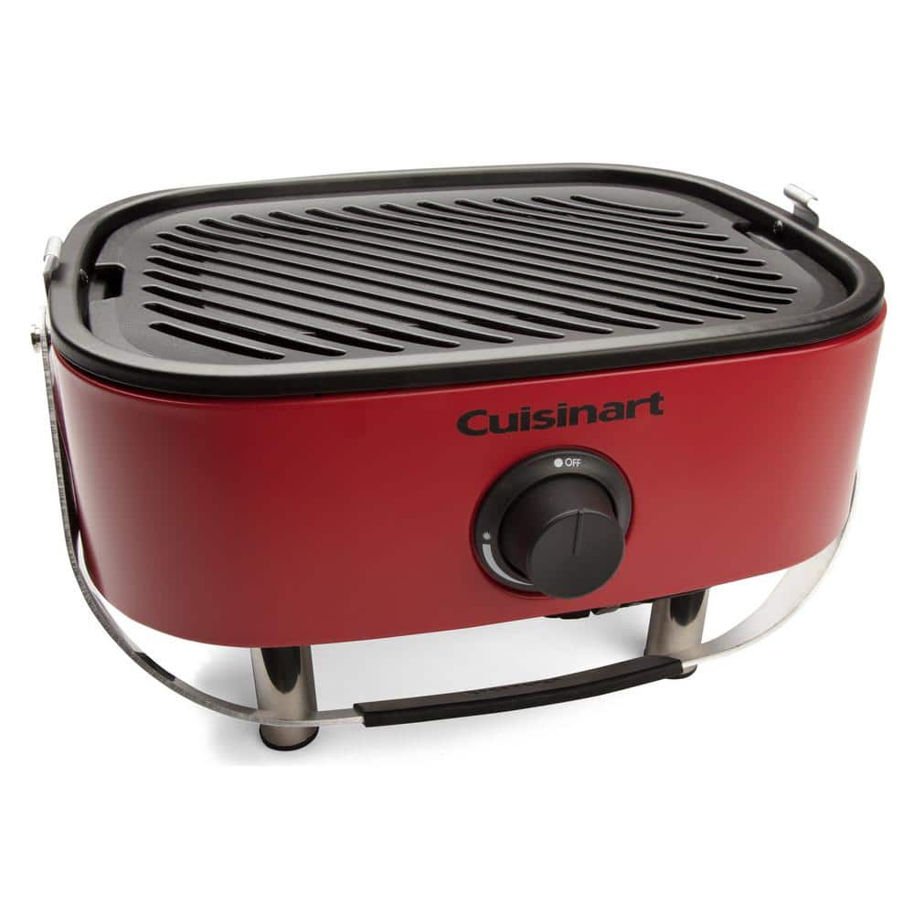Cuisinart Red Portable Propane Gas Grill with Wooden Lid