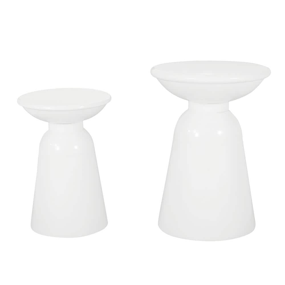 White Round Iron Outdoor Side Table, End Table, for Garden, Deck, Backyard,