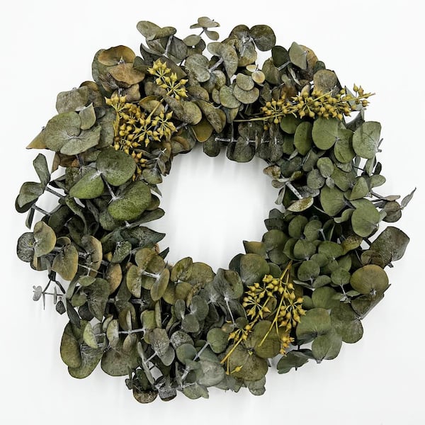 castellousa 12 in. Non Artificial Preserved Eucalyptus Leaves Wreath