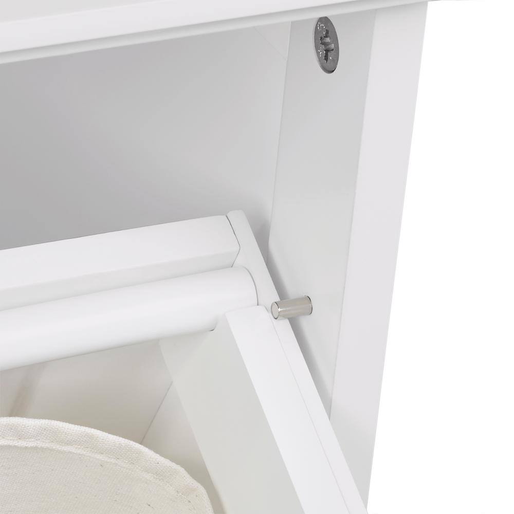 White Wood Composite Tilt-Out Laundry Hamper Cabinet with Cloth Bag