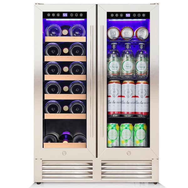 24 in. Dual Zone 18-Wine Bottles and 56-Cans Beverage and Wine Cooler in Silver