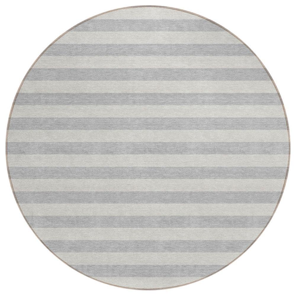 Gray and Ivory 8 ft. Round Woven Striped Polyester Round Indoor/Outdoor Area Rug price history on PriceWatchPro