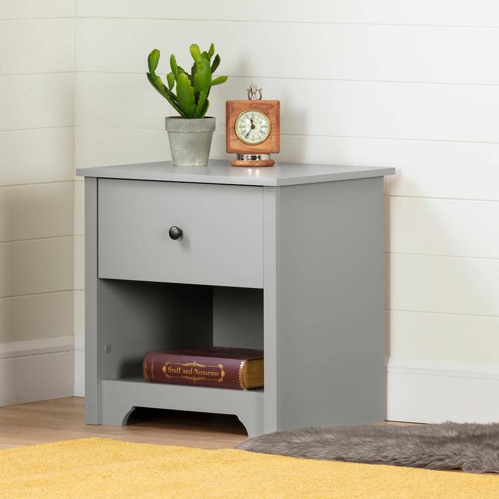 Vito Soft Gray 1-Drawer Nightstand with Open Storage