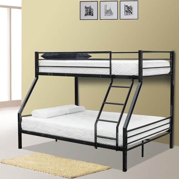 Black Bunk Bed Twin Over Full Size for Kids Teens Adults/Flat Steps/Heavy Duty Metal Slat