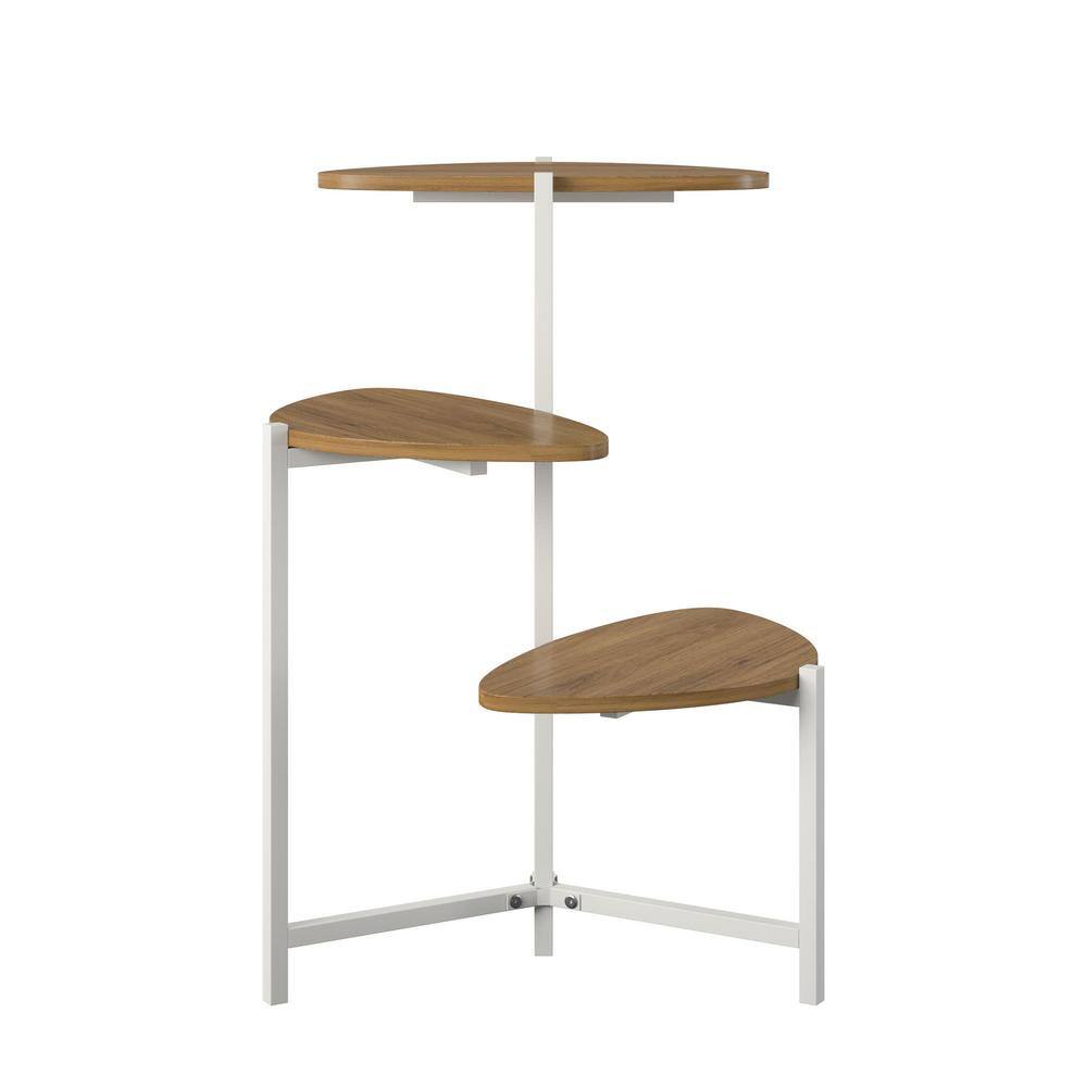 Walnut and White 3-Shelf Mid-Century Modern Plant Stand