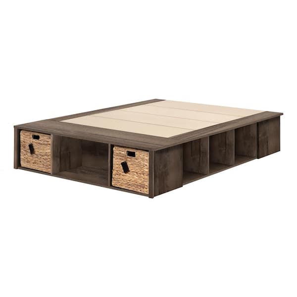South Shore Avilla Fall Oak Queen Storage Bed with Baskets 13418 - The ...