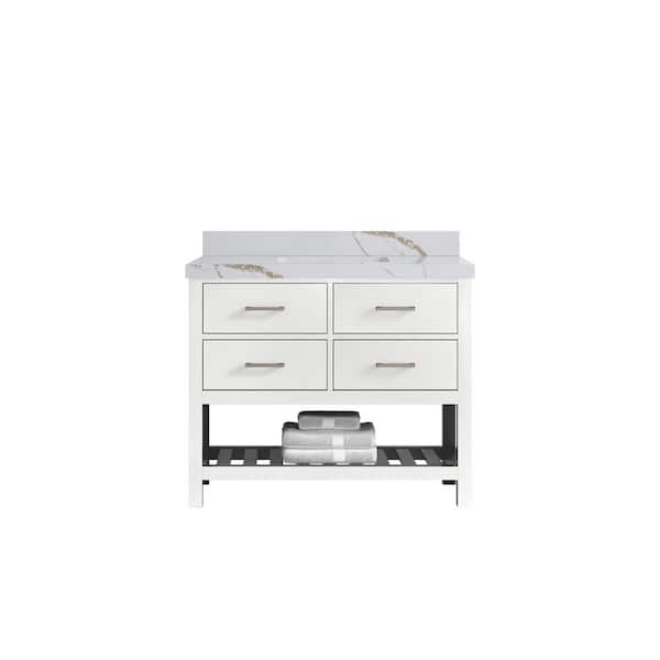 Willow Collections Parker 42 in. Single Sink Freestanding White Bath Vanity with Calacatta Gold Quartz Top Unassembled