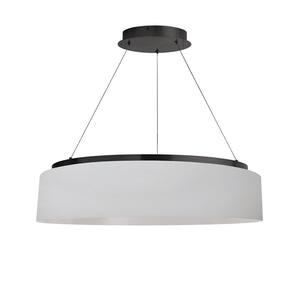 Circulo 1-Light Dimmable Integrated LED Matte Black Shaded Chandelier with White Fabric Shade