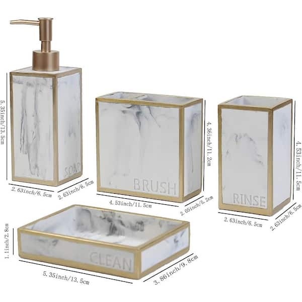 4 Piece Bathroom Organizers and Storage Bathroom Accessory Set with Soap  Dispenser Pump, 𝖳𝗈𝗈𝗍𝗁𝖻𝗋𝗎𝗌𝗁 Holder, Tumbler and Soap Dish