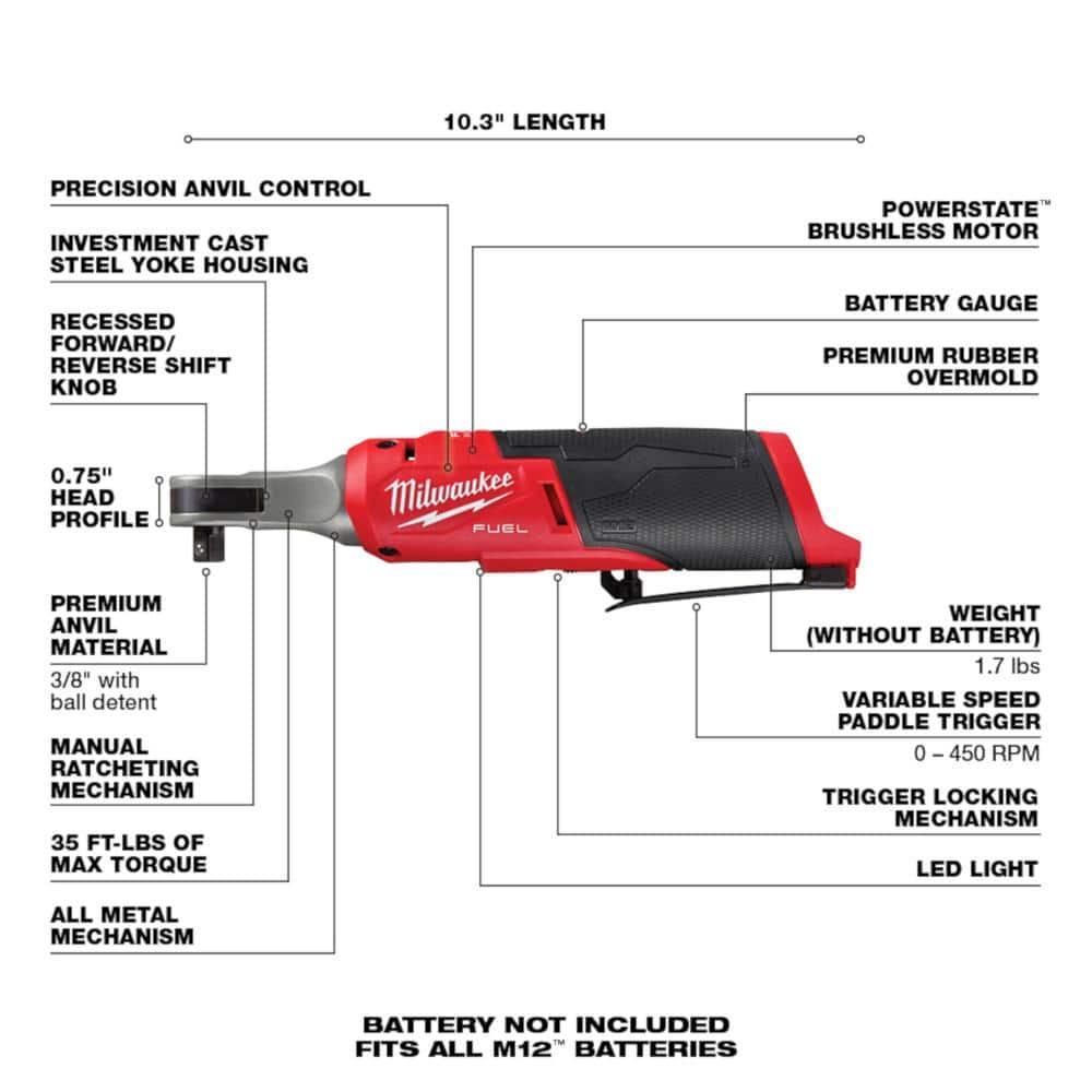 M12 FUEL 12V Lithium-Ion Cordless 3/8 in. Ratchet and 1/4 in. Impact Driver Kit (2-Tool) w/Batteries, Charger & Bag - 3