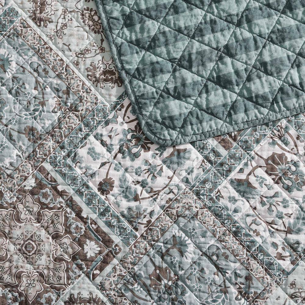 Full Blue Cotton Reversible Quilt Set with Shams