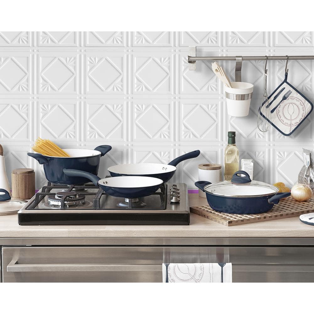 White 3D Embossed Tin Backsplash Panels 30-Pack