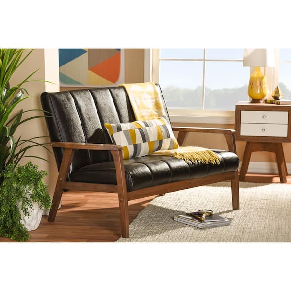 Baxton Studio Nikko 44.7 in. Brown Faux Leather 2-Seater Loveseat with ...