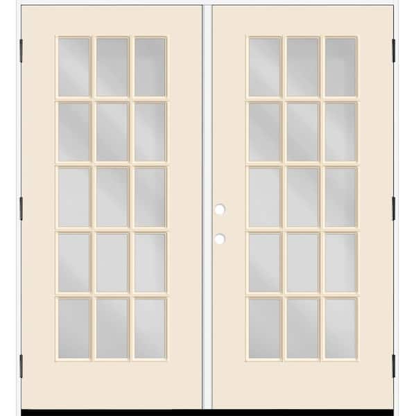 Steves & Sons Reliant 64 in. x 80 in. Full Lite 15L-SDL Clear Glass LHOS Linen Finish Fiberglass Double Prehung Front Door 6 in. Jamb