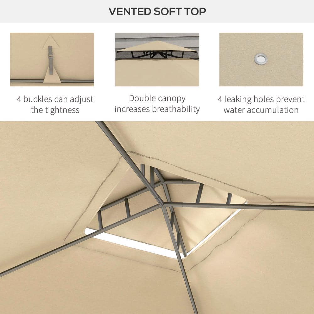 Taupe 10x12 Patio Gazebo with 2-Tier Roof and Netting