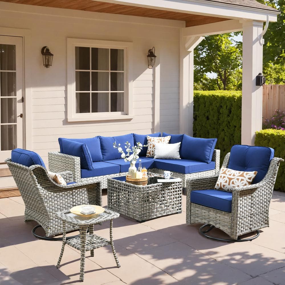 HOOOWOOO Holston 8-Piece Wicker Modern Outdoor Patio Conversation