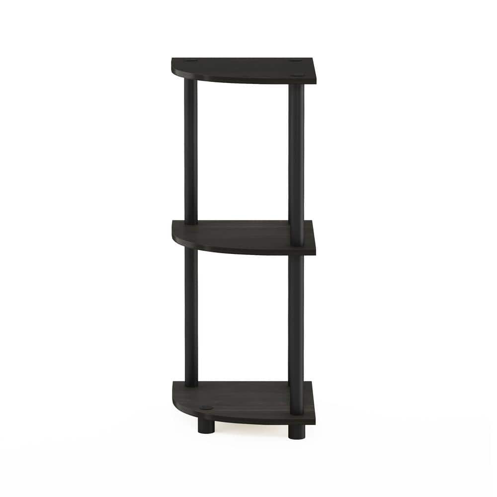 Sleek Corner Display Rack with 3-Tier Black Wood-Style Shelves