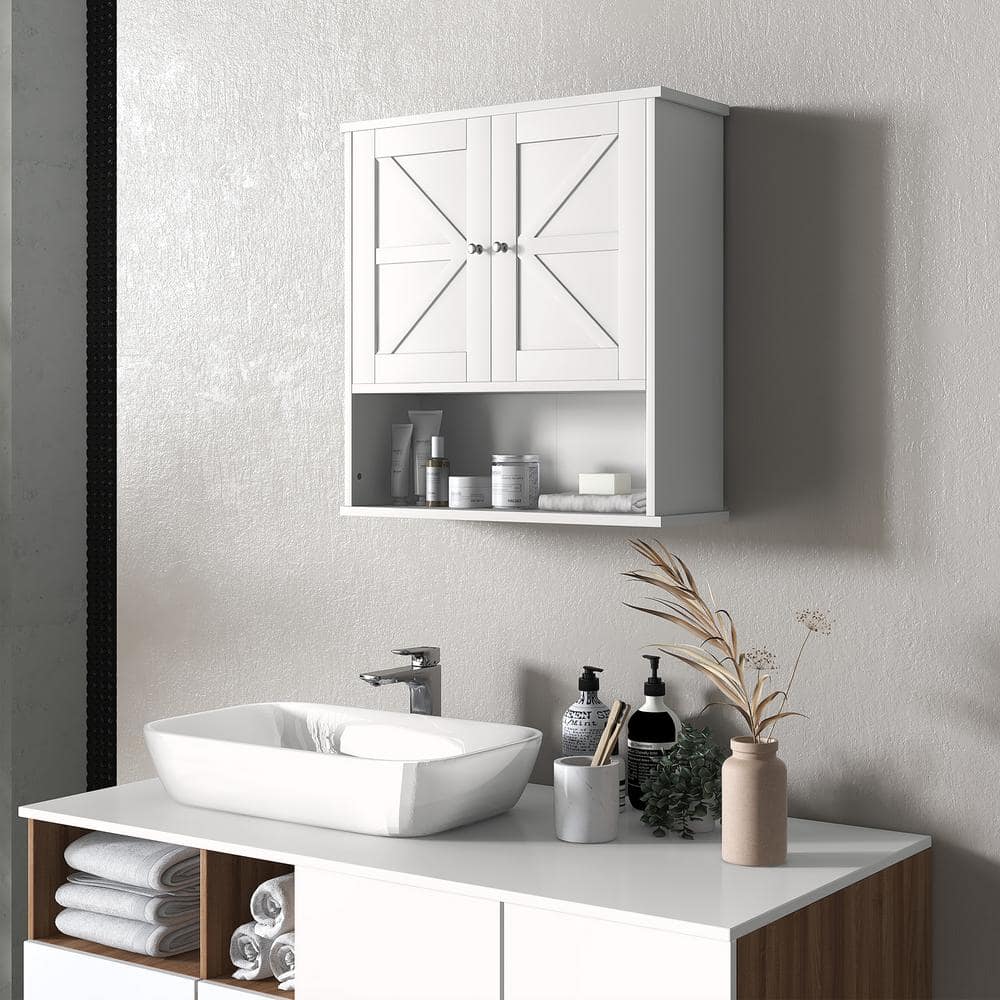 23 in. W x 24 in. H Farmhouse Rectangular White Surface Mount Medicine Cabinet without Mirror with Adjustable Shelf price history on PriceWatchPro