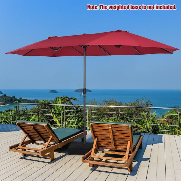 Unbranded 15 ft. Patio Double-Sided Umbrella in Dark Red with Hand-Crank System
