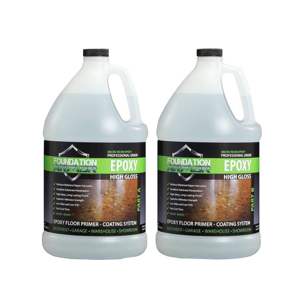 Foundation Armor Epoxy 2 gal. Water-Based Clear High Gloss 2-Part Epoxy  Primer and Top Coat for Concrete Floors EPOXYPRIME2GAL - The Home Depot