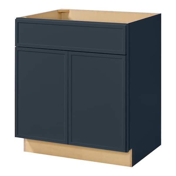 Leyton 30 in. W x 24 in. D x 34.5 in. H Ready to Assemble Plywood Slim Shaker Sink Base Kitchen Cabinet in Ink Blue