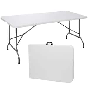 71 in. Collapsible White Rectangle Steel Picnic Table with Handle