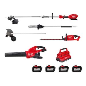 M18 FUEL 18V Cordless String Trimmer, Dual Blower, Hedge Trimmer, Pole Saw, Edger, (4) 12.0 Ah Batteries, Charger