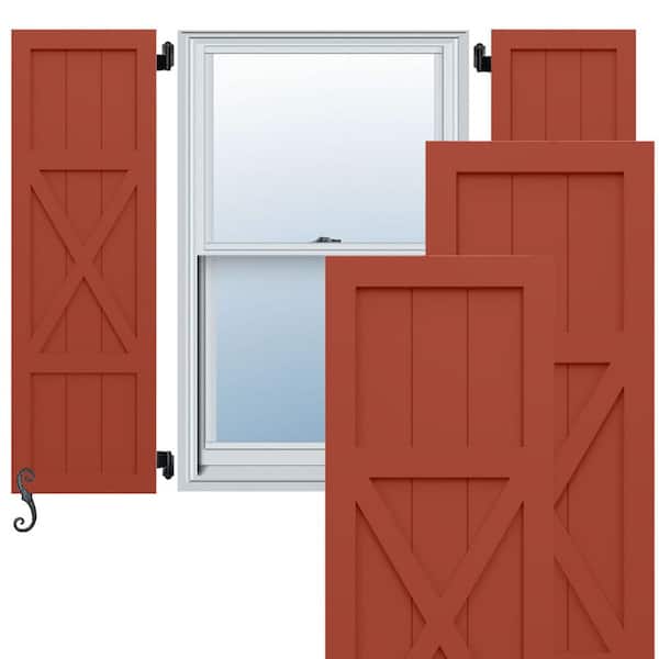 Ekena Millwork EnduraCore Center X-Board Farmhouse 12-in W x 32-in H Board and Batten Composite Shutters Pair in Colorful Leaves