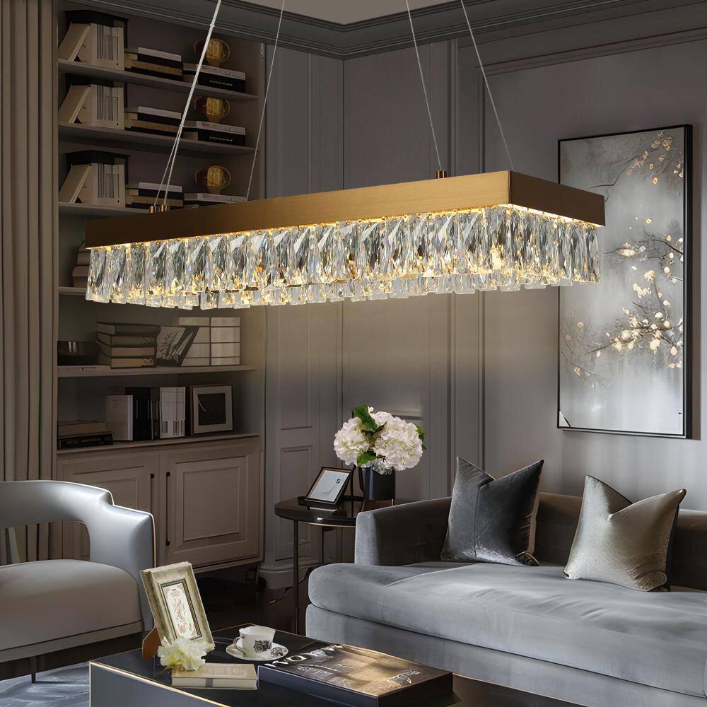 Modern 1-Light Plating Brass Rectangle Integrated LED Chandelier, Glam Pendant Light with Crystal Accent for Living Room price history on PriceWatchPro