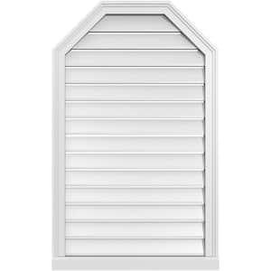 26" x 42" Octagonal Top Surface Mount PVC Gable Vent: Functional with Brickmould Sill Frame
