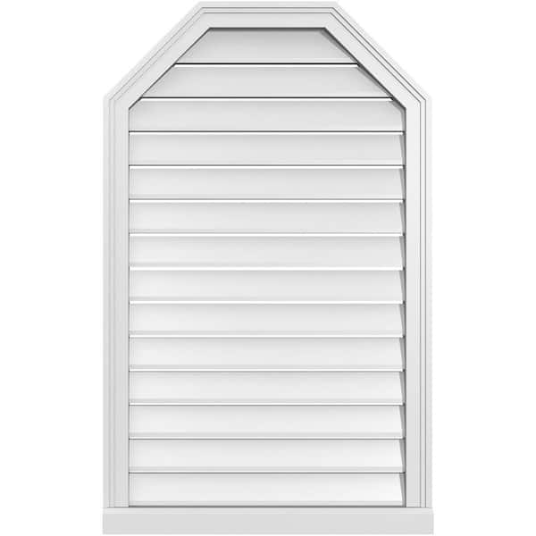 Ekena Millwork 26" x 42" Octagonal Top Surface Mount PVC Gable Vent: Functional with Brickmould Sill Frame
