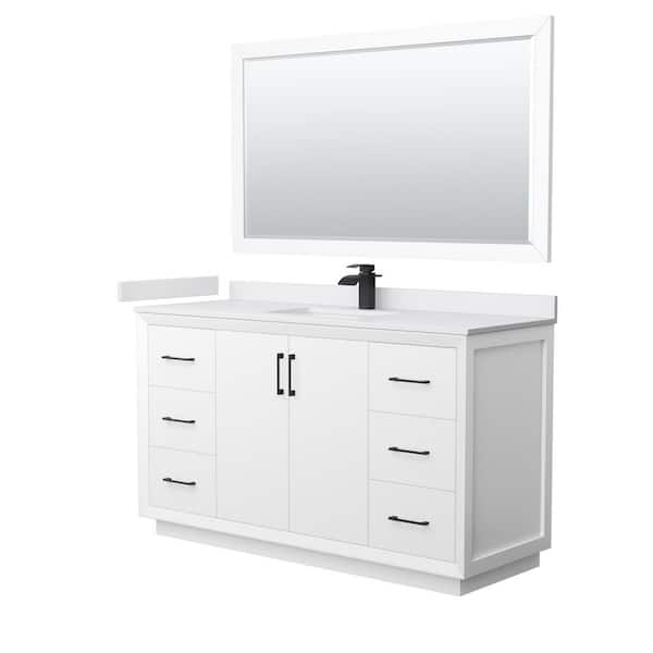 Wyndham Collection Strada 60 in. W x 22 in. D x 35 in. H Single Bath Vanity in White with White Cultured Marble Top and 58 in. Mirror