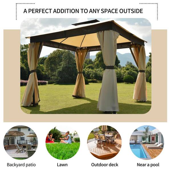 Afoxsos 9.8 ft. x 9.8 ft. U-Style Canopy Soft Top Outdoor Patio Gazebo Tent Garden Canopy for Patio, Garden, Outdoor or Party, Beige